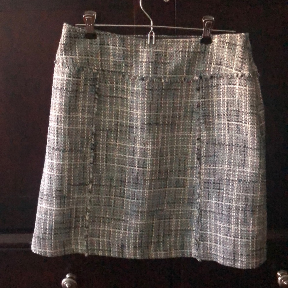 Halogen blue, white and black tweed skirt